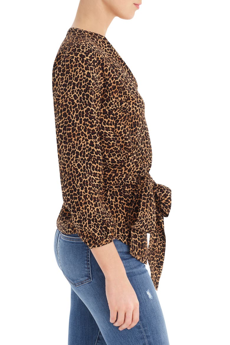 Sara Drapey Leopard Print Wrap Top, Alternate, color, BLACK TAN