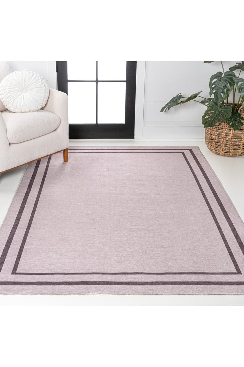 Sloane Classic 2-Stripe Border Washable Area Rug, Alternate, color, Light Purple/Purple