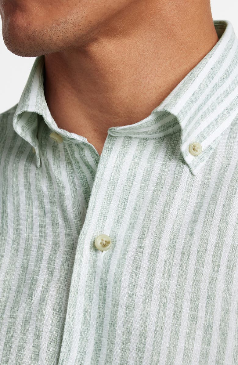 David Donahue Linen Stripe Sport Shirt, Alternate, color, Sage