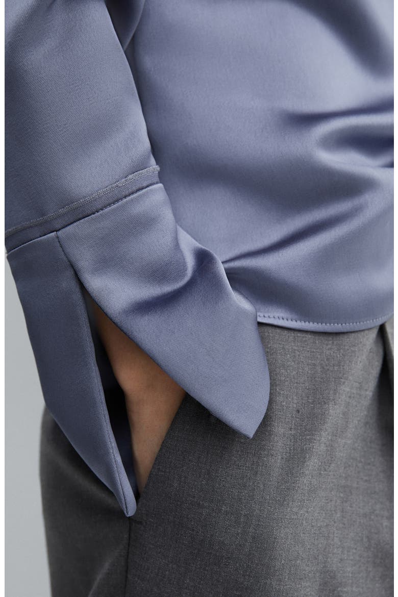 Satin Button-Up Shirt, Alternate, color, MEDIUM BLUE