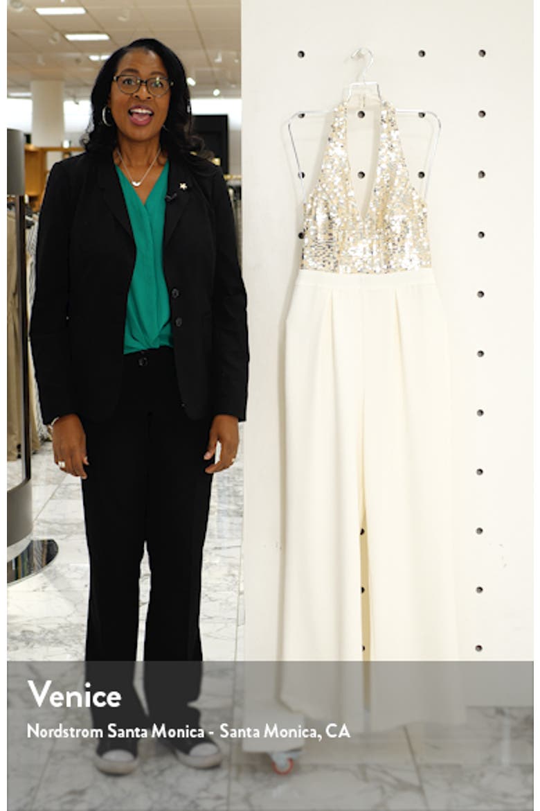 Sequin & Crepe Halter Jumpsuit video