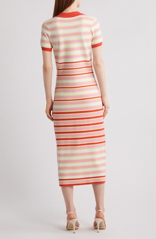 Shop Elie Tahari The Liberty Stripe Knit Midi Dress In Poppy Multi Stripe