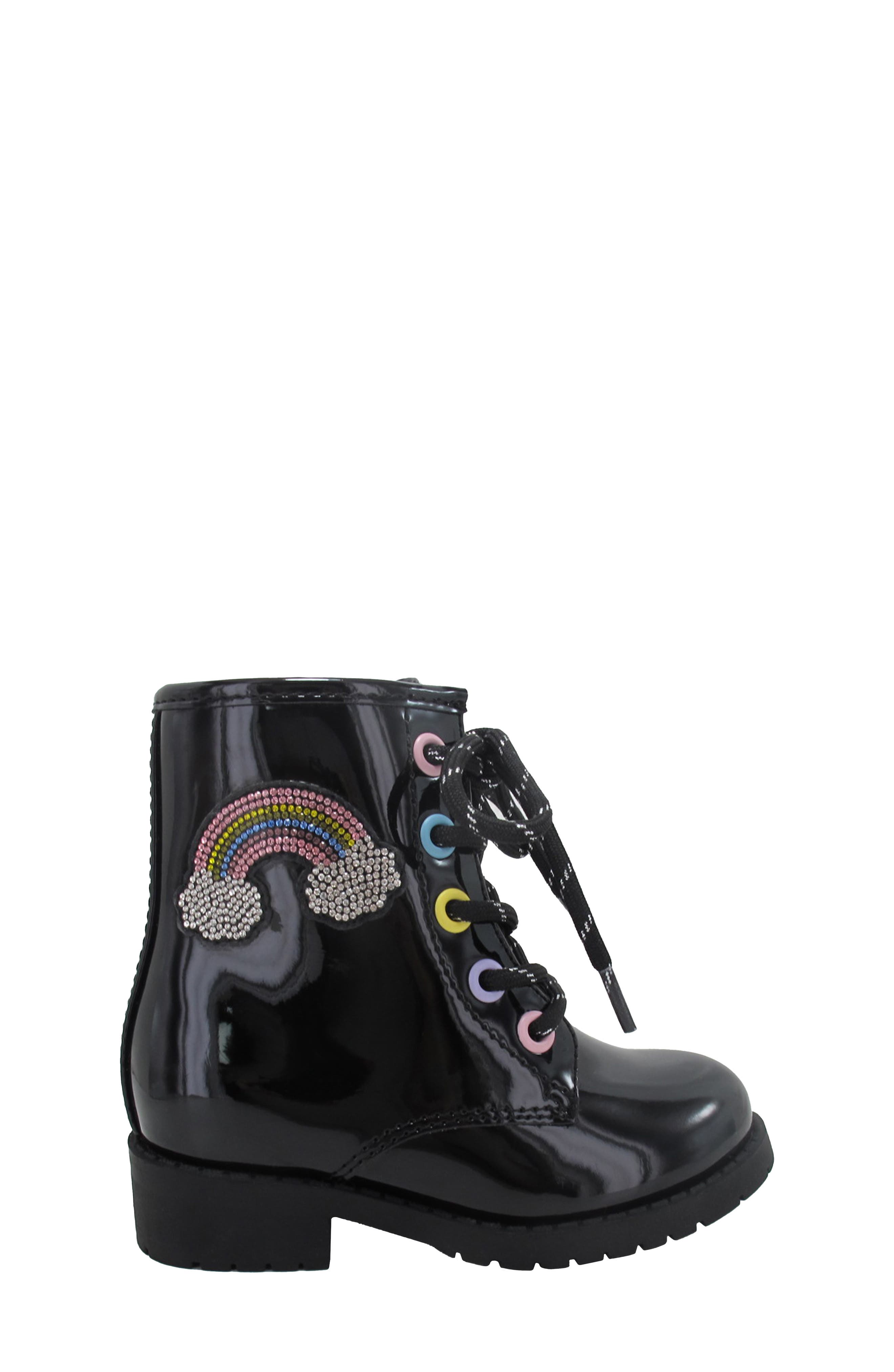 JELLYPOP Kids' Lil Jenna Rainbow Appliqué Boot, Alternate, color, Black