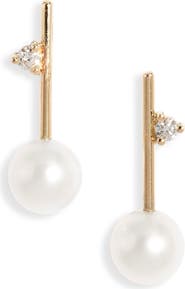 Poppy Finch Diamond & Cultured Pearl Drop Earrings
