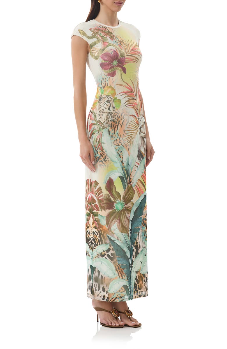AFRM Cody Print Cap Sleeve Mesh Maxi Dress, Alternate, color, Placed Desert Tropic