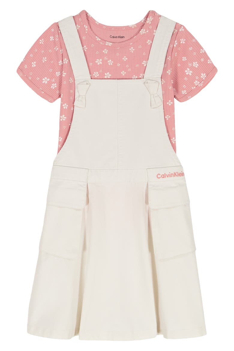Kids' Floral Rib T-Shirt & Skirtall Set, Alternate, color, CORAL