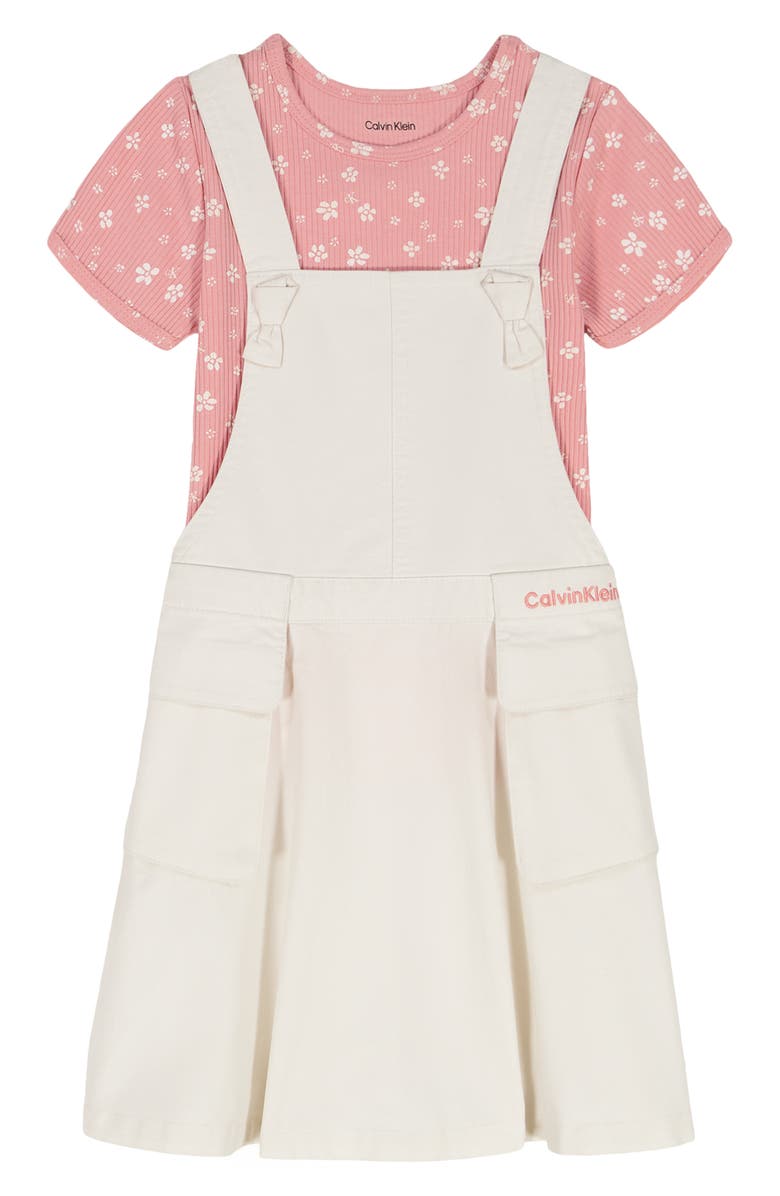 Calvin Klein Kids' Floral Rib T-Shirt & Skirtall Set, Alternate, color, Coral