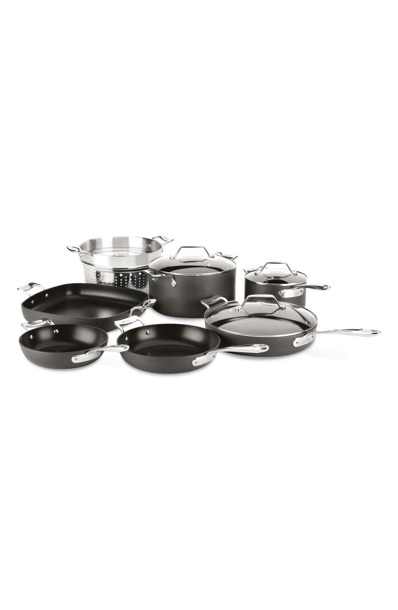 All-Clad Essentials 10-Piece Nonstick Cookware Set, Main, color, Black