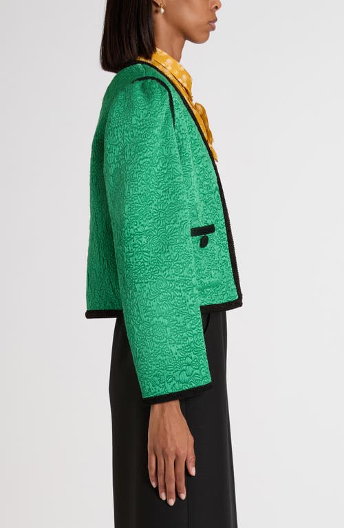 Valentino Womens Pure Green Floral Crop Wool And Silk Jacket