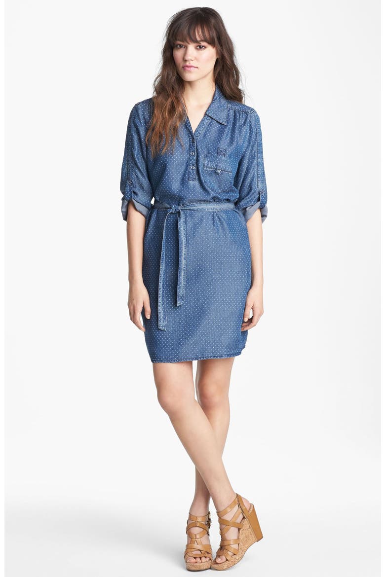 'Erin' Pin Dot Chambray Shirtdress, Main, color, DENIM BLUE