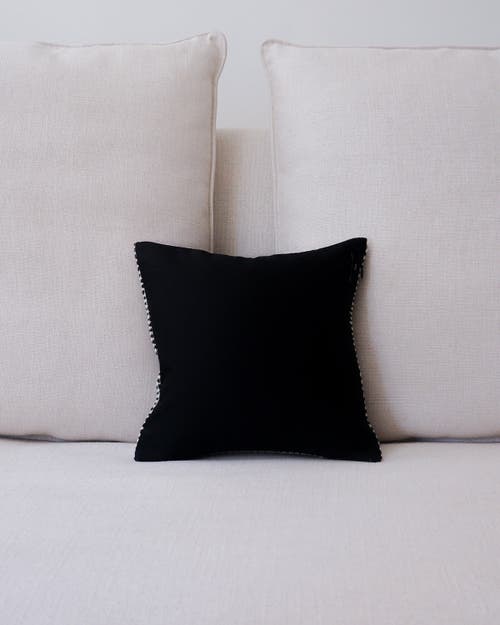 Voz Estrella Striped Edge Pillow Small In Ivory/black