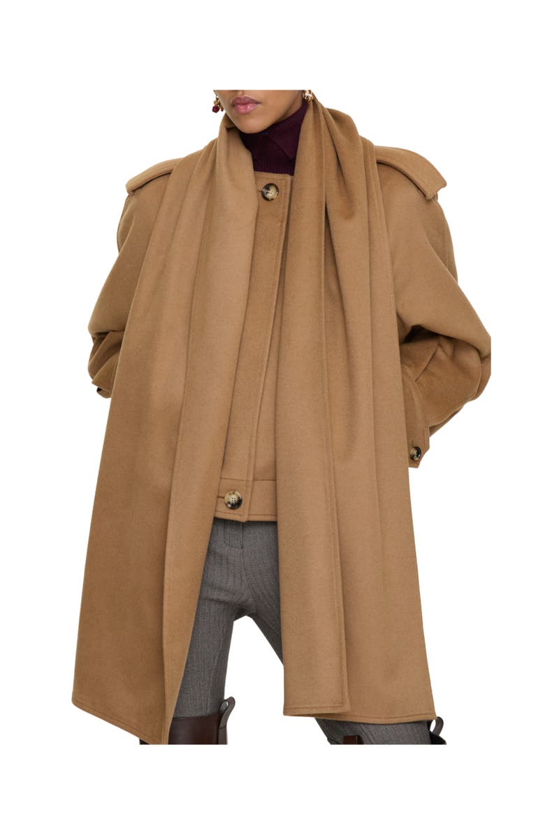 Burberry Detachable Scarf Cashmere Jacket, Alternate, color, Fawn Melange