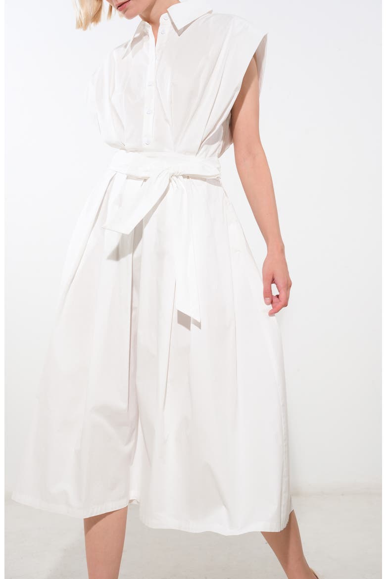 Pleated Cap Sleeve Midi Dress, Alternate, color, OFF WHITE