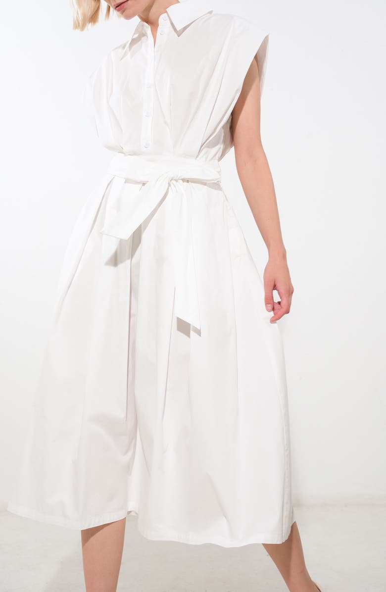 FREEMARKET Pleated Cap Sleeve Midi Dress, Alternate, color, Off White