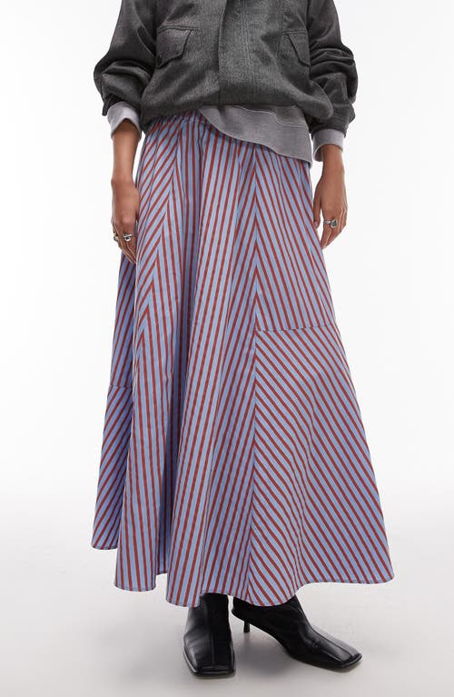 Topshop Multidirectional Stripe Full Maxi Skirt In Light Blue Multi