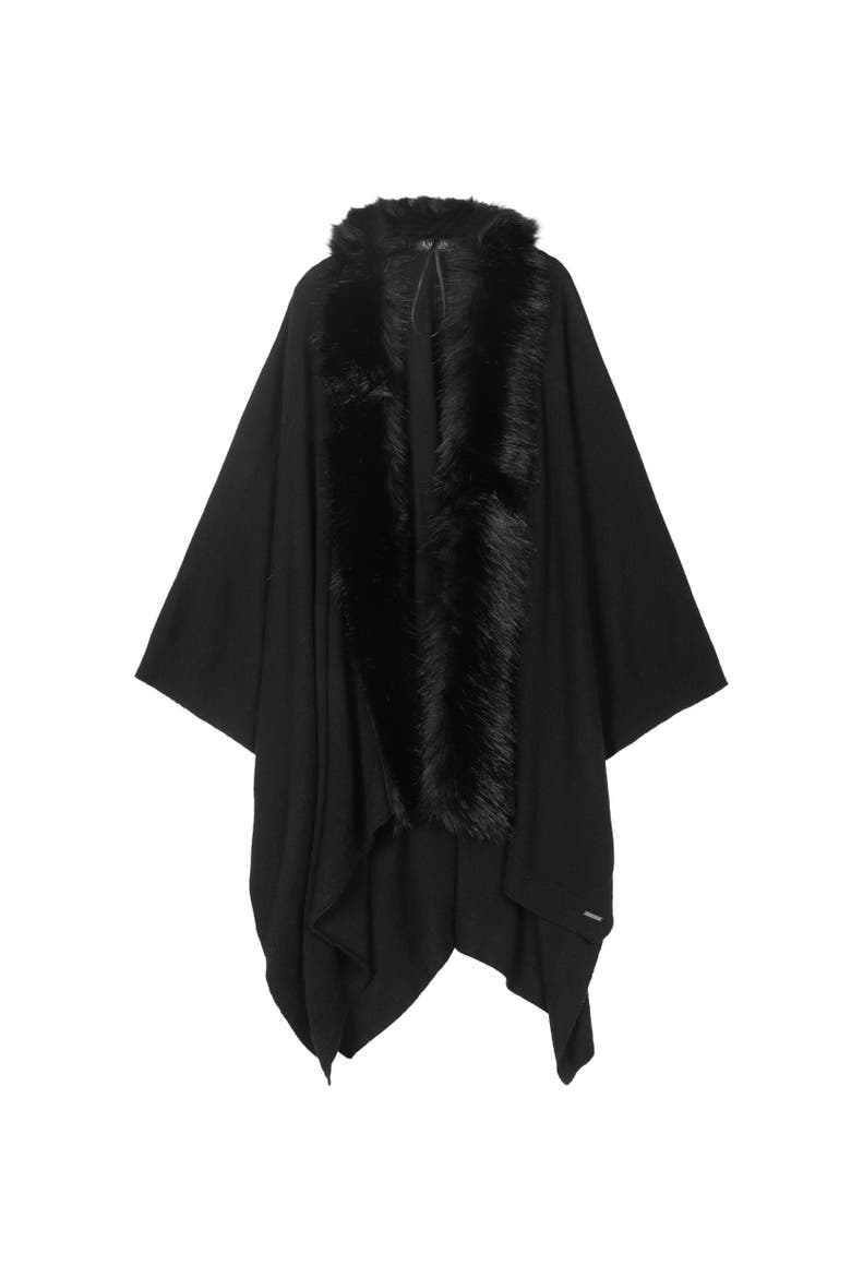 faux toscana trimmed knit ruana, Main, color, black