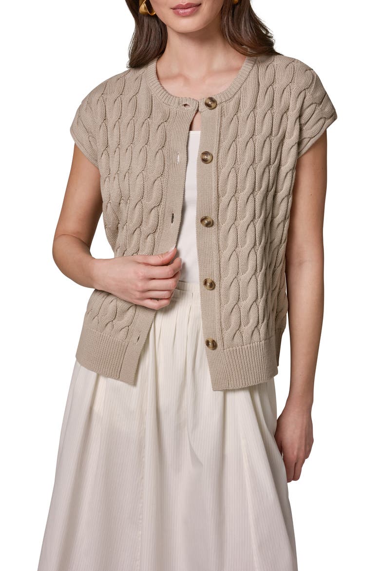 Extended Shoulder Cable Cardigan, Alternate, color, SANDSTONE