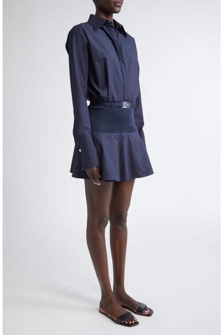 Irene Long Sleeve Mixed Media Shirtdress, Alternate, color, NAVY