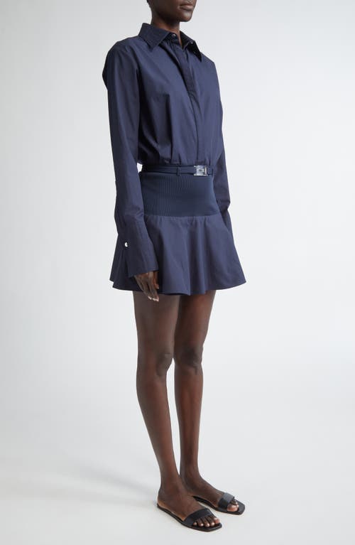 Brandon Maxwell Irene Long Sleeve Mixed Media Shirtdress In Navy