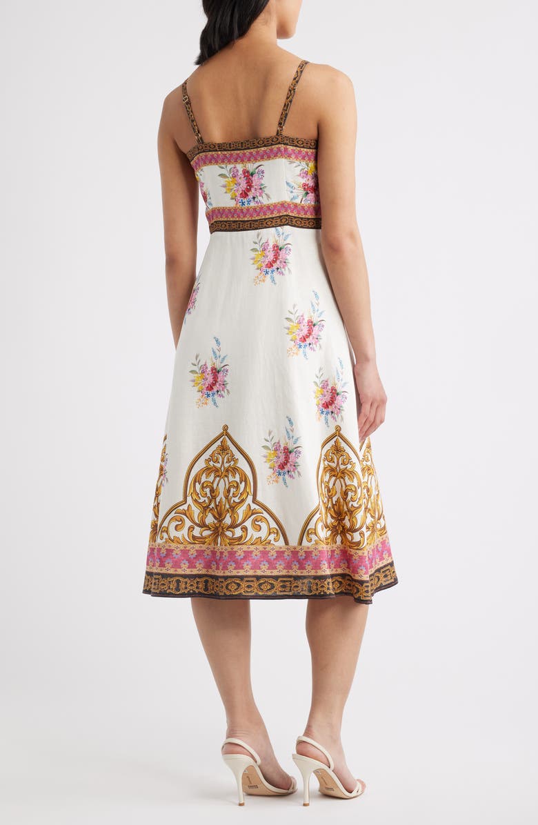 Elie Tahari The Annalise Sleeveless Linen Blend Midi Dress, Alternate, color, Tiara Garden Print
