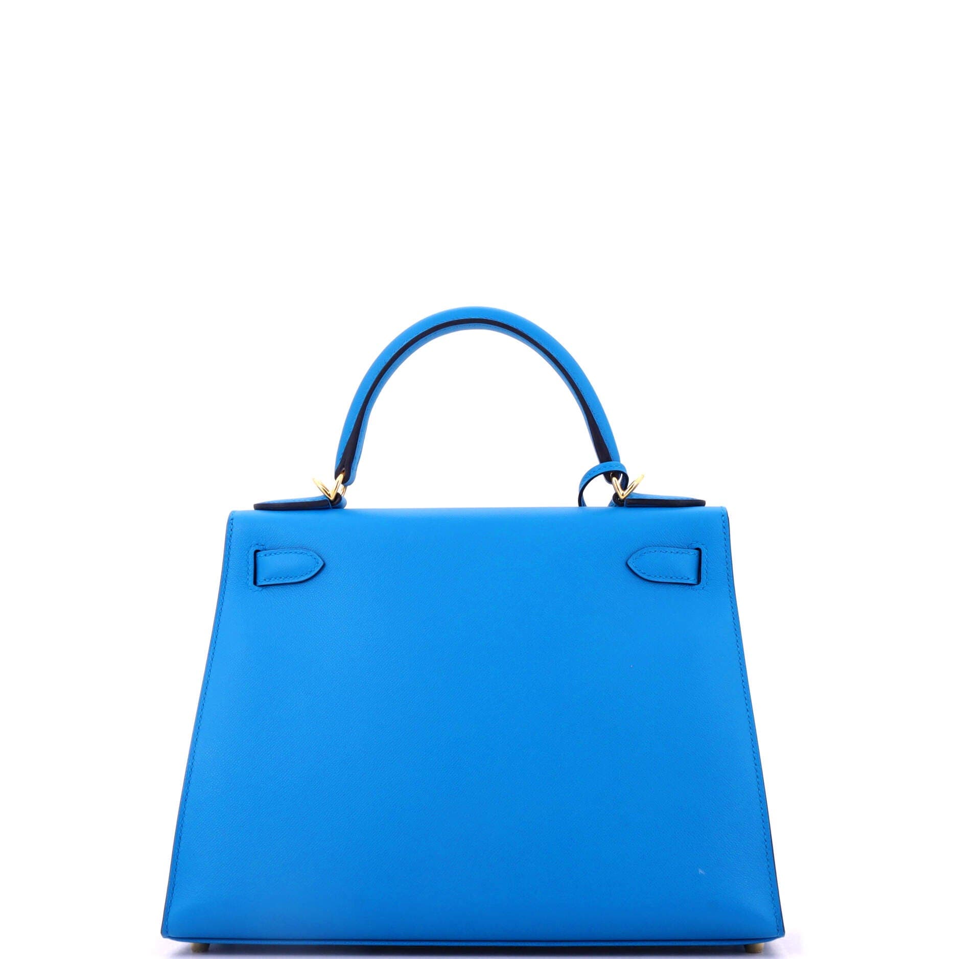 Pre-Owned Hermes Kelly Handbag Blue Madame with Gold Hardware 28, Alternate, color, Bleu Frida