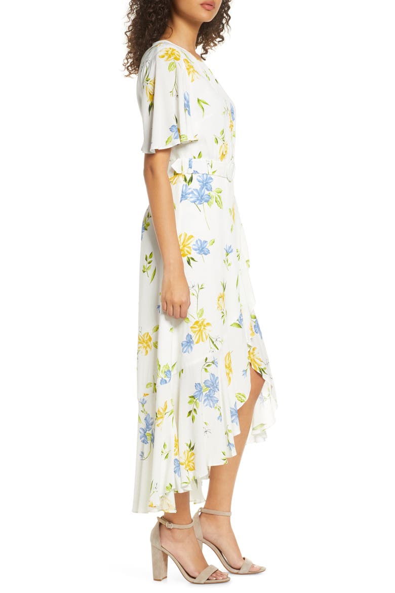 Emina Floral Asymmetrical Midi Dress, Alternate, color, EMINA SUMMER WHITE MULTI