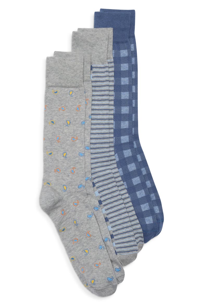 Assorted 3-Pack Stretch Cotton Dress Socks, Main, color, GREY