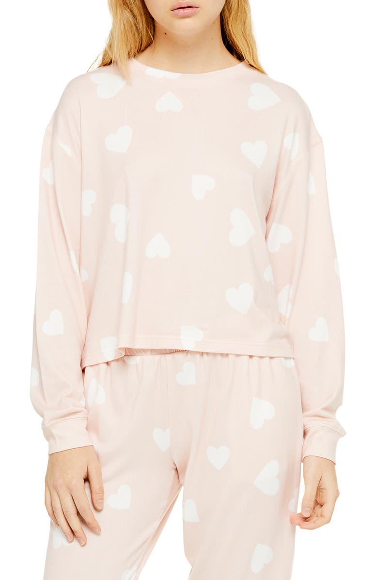 Topshop Supersoft Heart Print Sweatshirt, Main, color, 