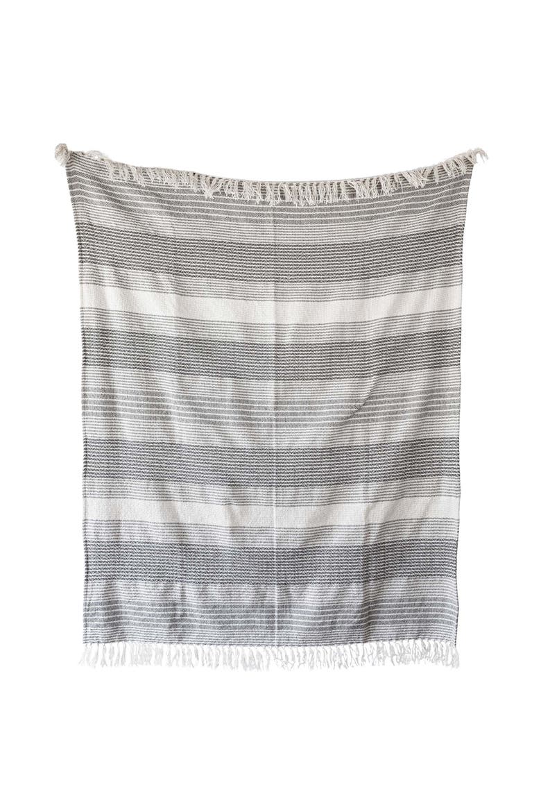 Hand Woven Striped Outdoor Picnic Blanket Gray Polyester, Main, color, Gray
