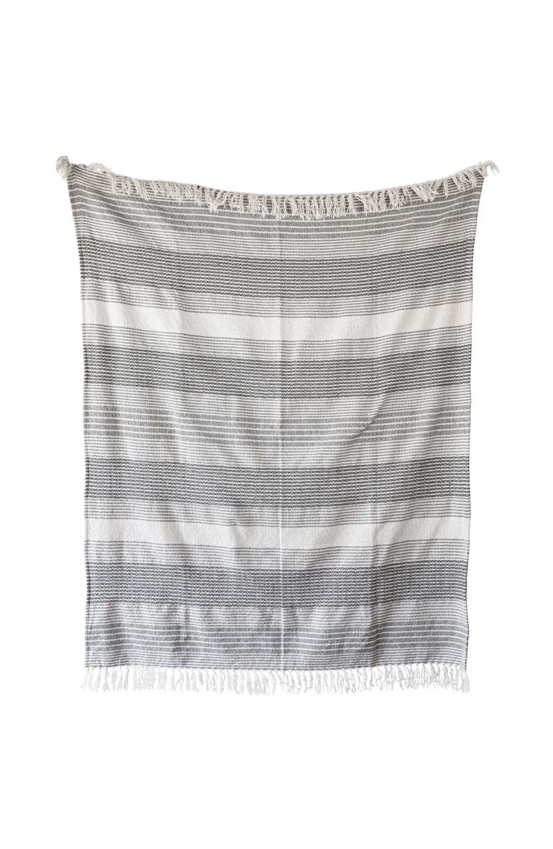 Foreside Home and Garden Hand Woven Striped Outdoor Picnic Blanket Gray Polyester, Main, color, Gray