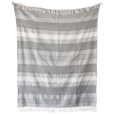 Hand Woven Striped Outdoor Picnic Blanket Gray Polyester