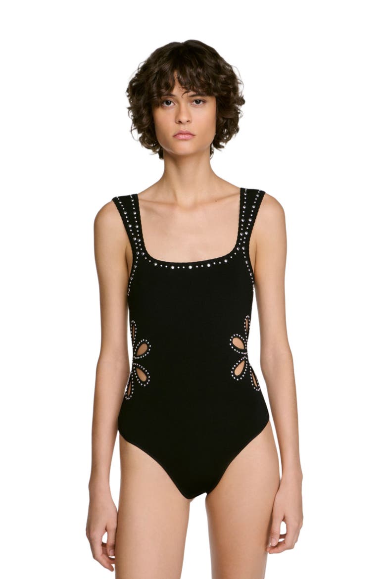 Studded knit bodysuit, Alternate, color, Black