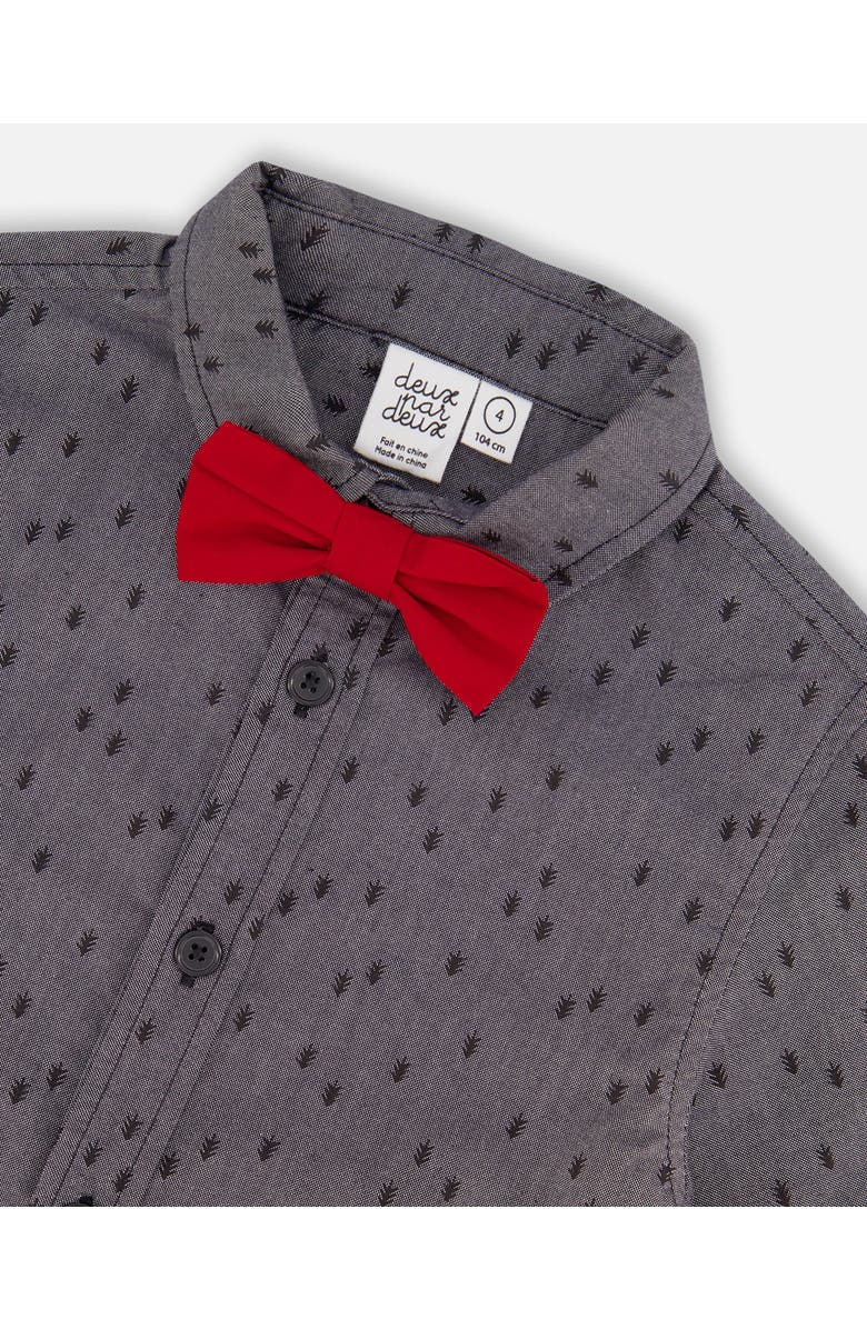 Deux par Deux Baby Boy's Printed Pine Chambray Shirt With Bow Tie Gray, Alternate, color, Anthracite