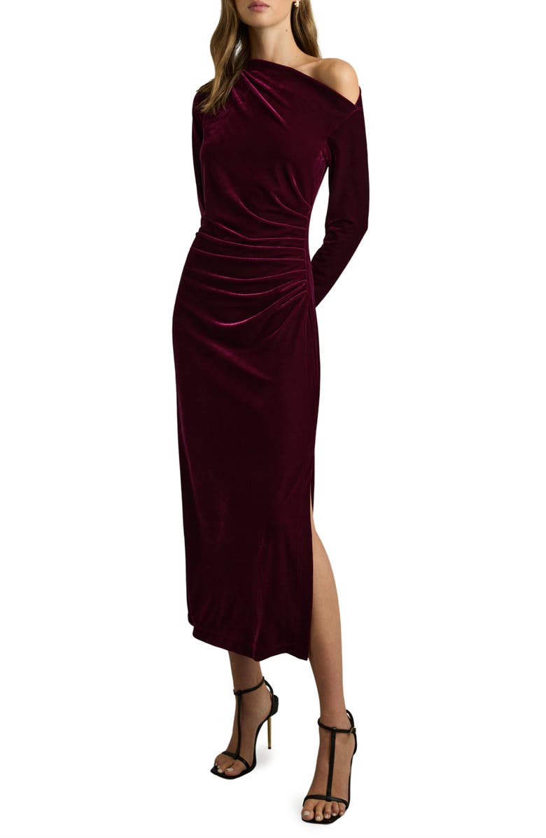 Reiss Brooke One-Shoulder Long Sleeve Velvet Midi Dress, Main, color, 