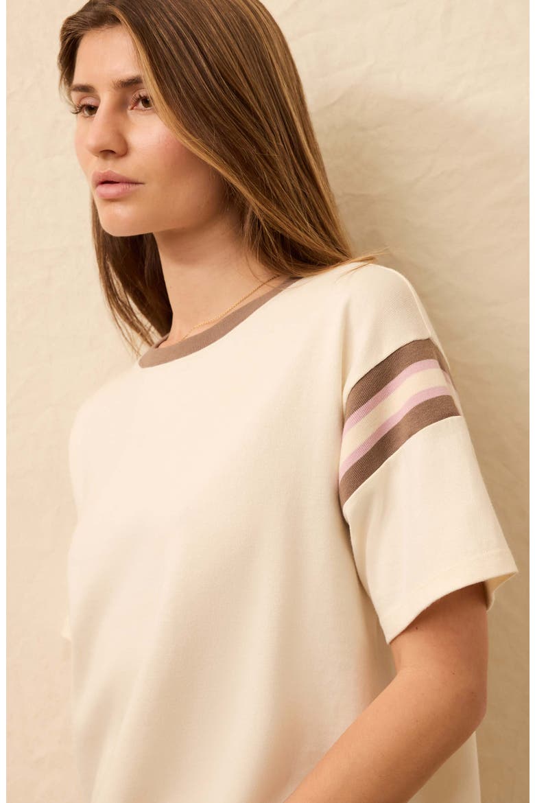Throwback Stripe Sleeve Organic Cotton T-Shirt, Alternate, color, EGRET VARSITY