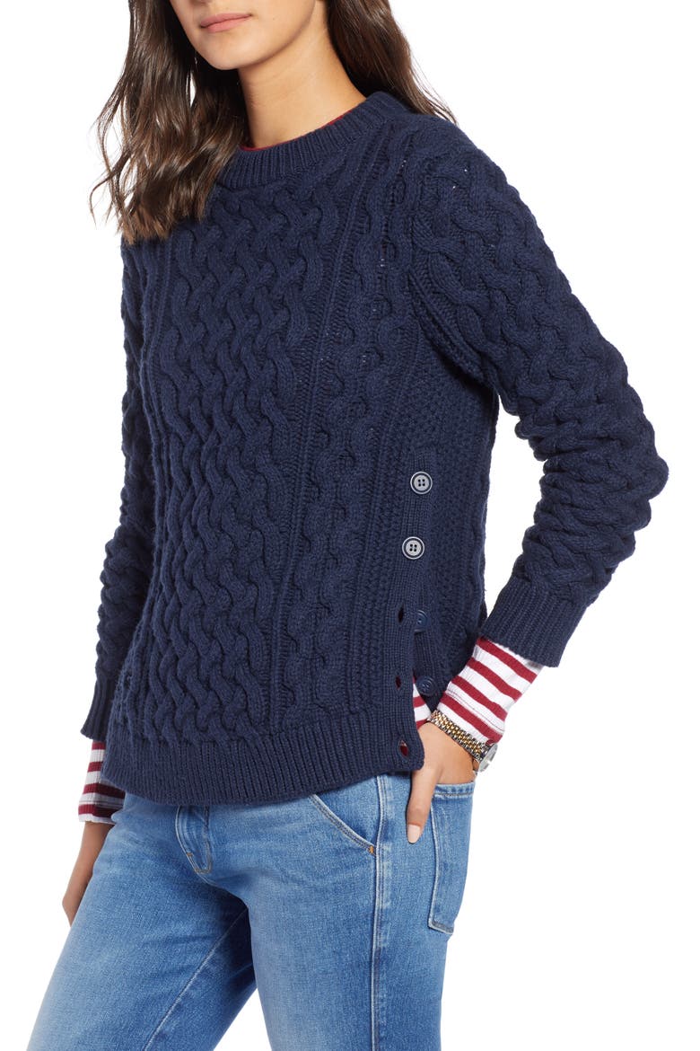 Fisherwoman Crewneck Pullover Sweater, Main, color, NAVY BLAZER