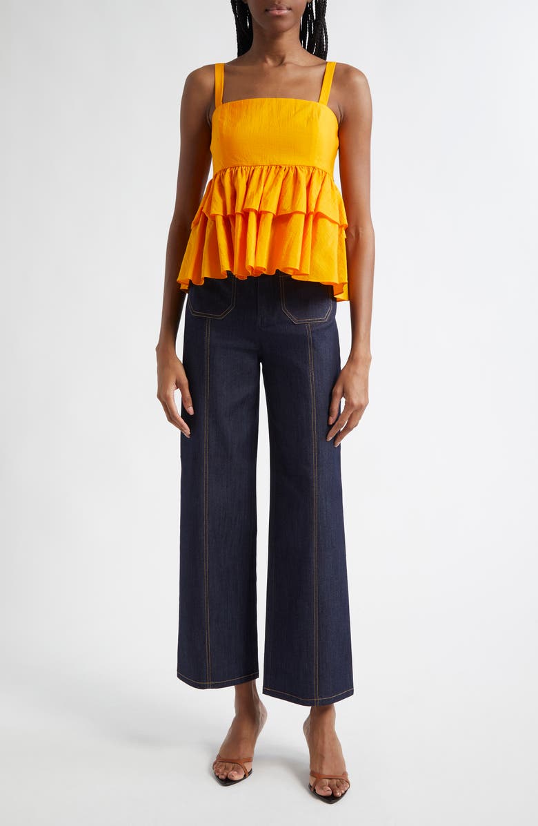 Cinq à Sept Lilwen Tiered Smocked Cotton Blend Top, Alternate, color, Papaya