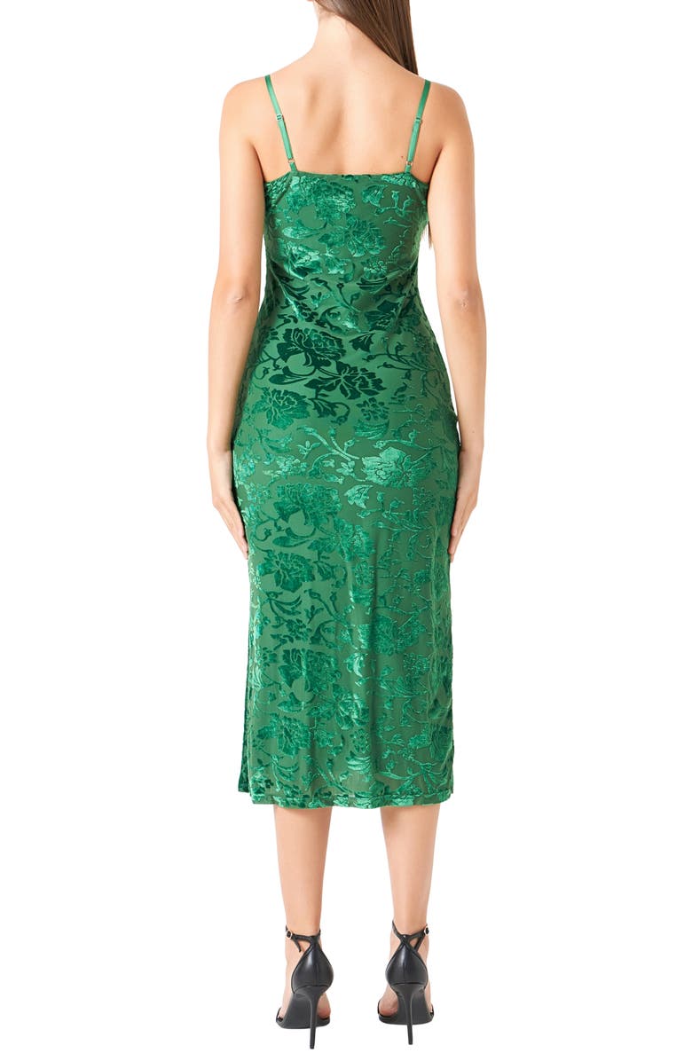 Endless Rose Velvet Floral Midi Slipdress, Alternate, color, Green