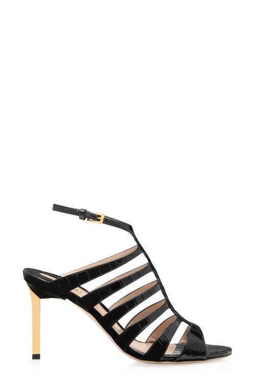 Tom Ford Carine Croc-effect Patent-leather Sandals In Black