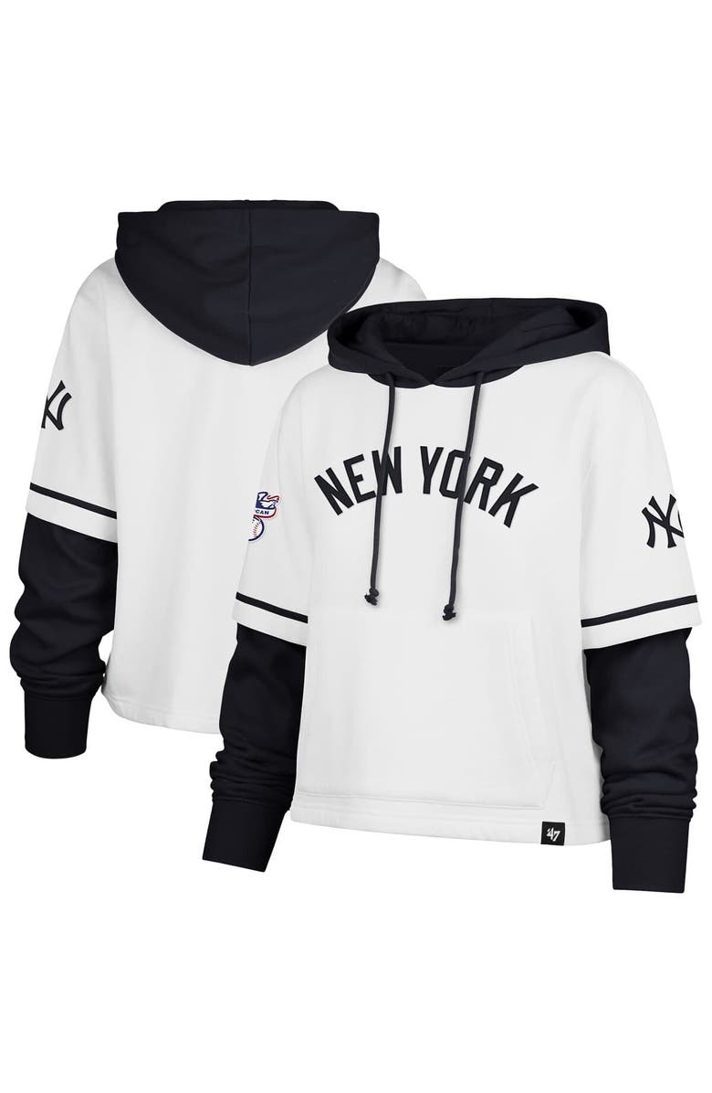 '47 Women's '47 White New York Yankees Trifecta Shortstop Cropped Pullover Hoodie, Main, color, White