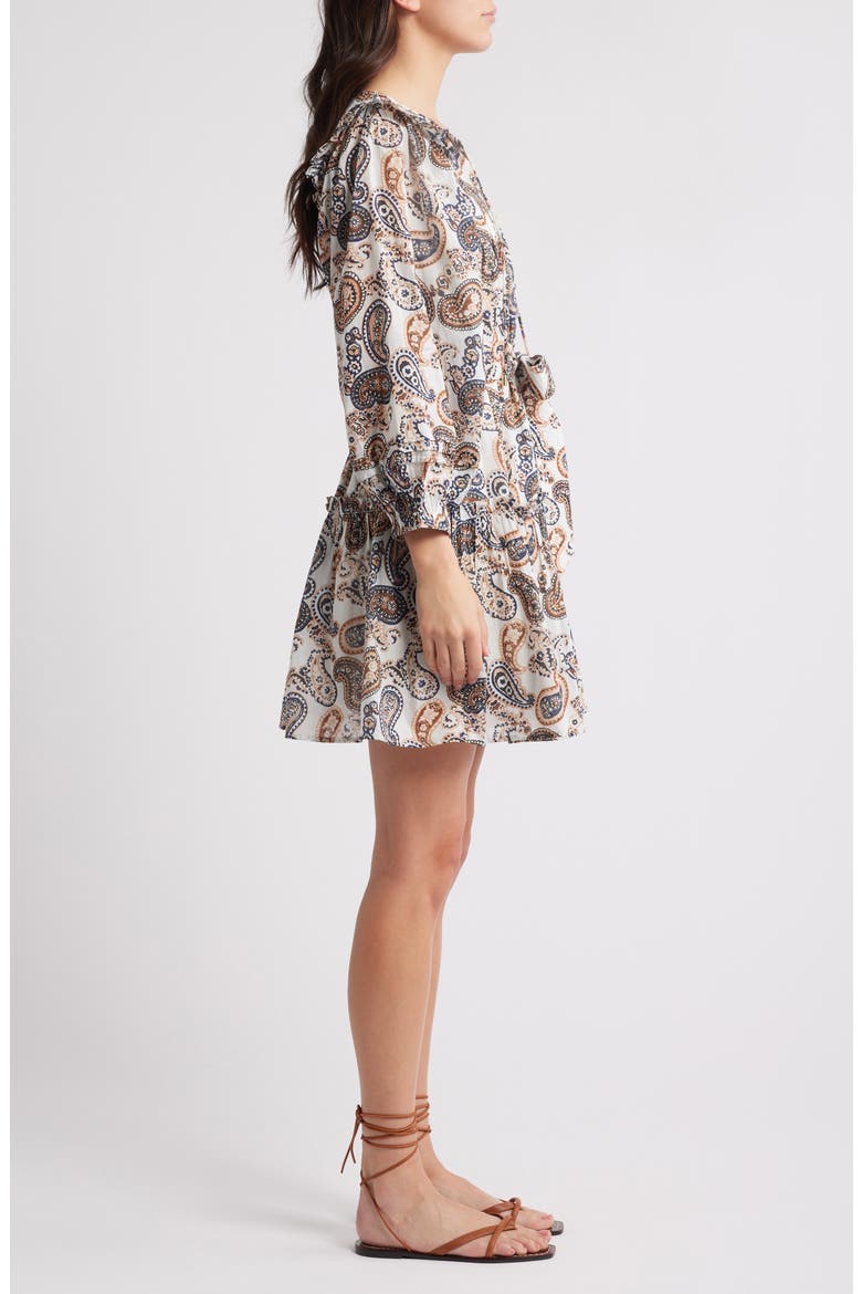 Gracelyn Paisley Long Sleeve Organic Cotton Minidress, Alternate, color, NUTMEG PAISLEY IVORY