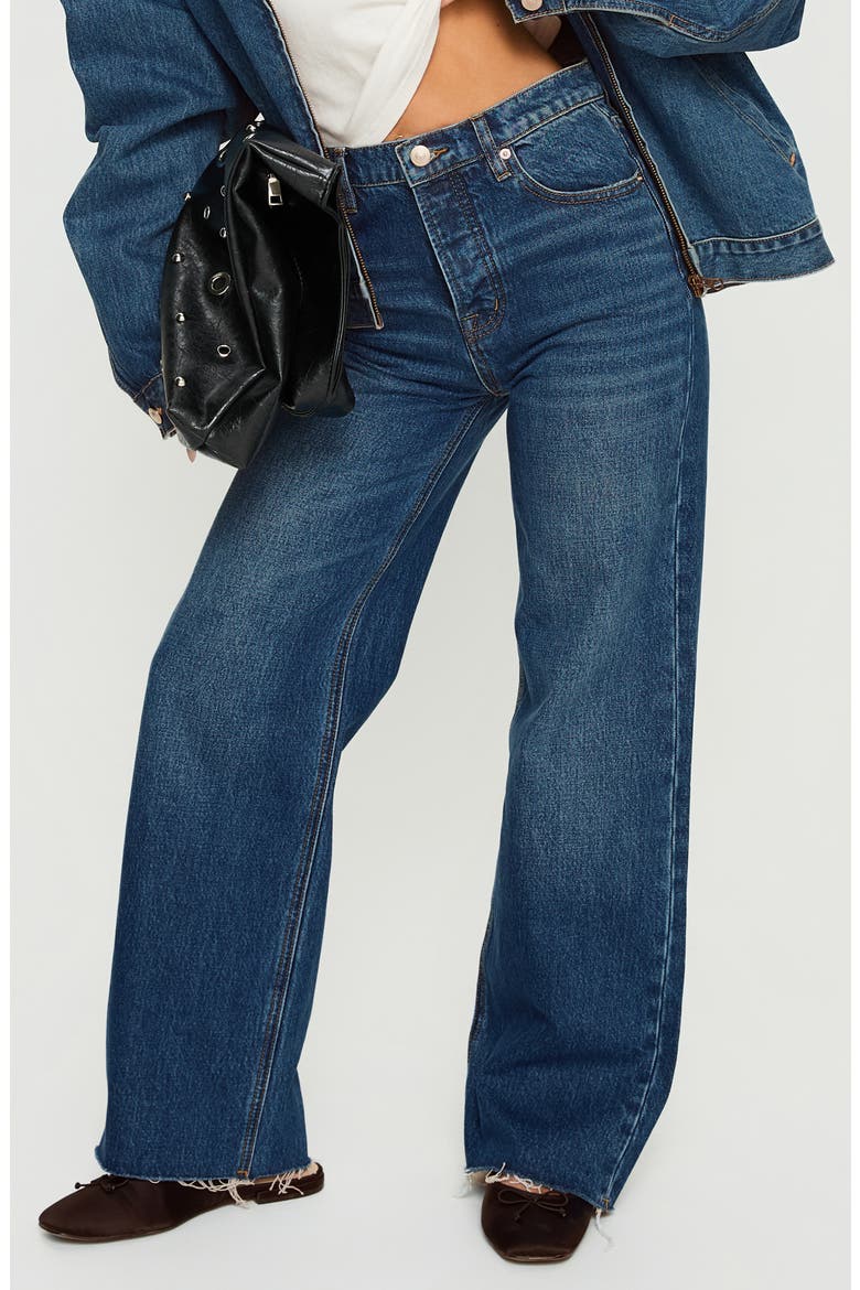 Fawcett High Waist Raw Hem Straight Leg Jeans, Main, color, BLUE