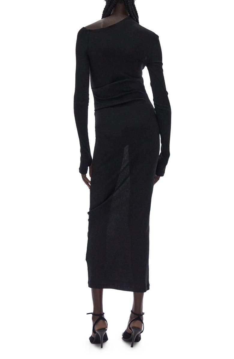 Helmut Lang Asymmetric Neck Long Sleeve Rib Dress, Alternate, color,