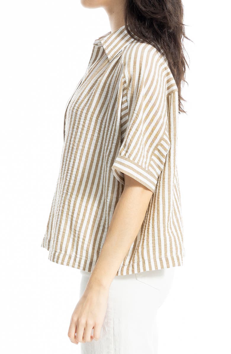 MAX STUDIO Textured Stripe Camp Shirt, Alternate, color, Beige/ White Stripe