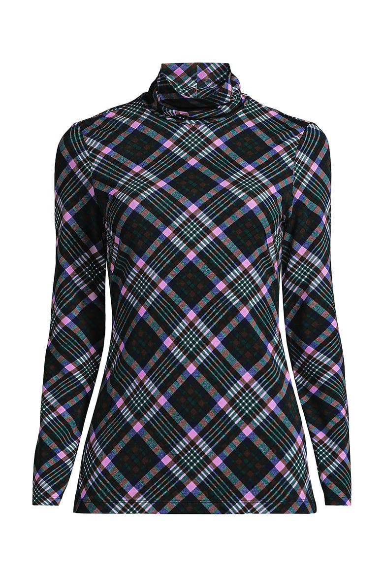 Lightweight Jersey Long Sleeve Turtleneck, Alternate, color, Dark Walnut/Pine Plaid