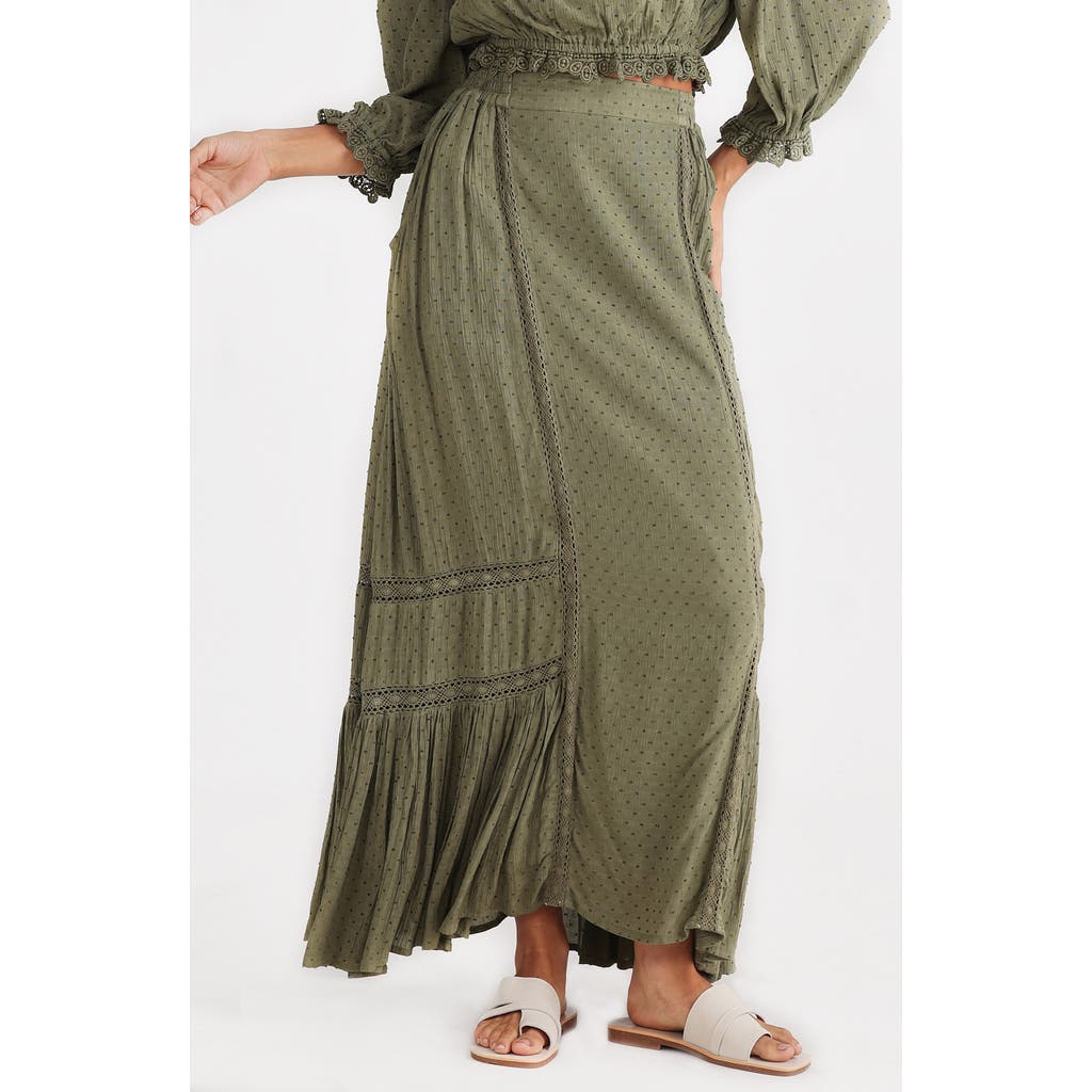 Talisman The Label Midas Clip Dot Maxi Skirt In Olive Dobby