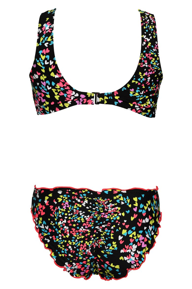 Kids' Hearts Merrow Lettuce Edge Two-Piece Swimsuit, Alternate, color, BLACK