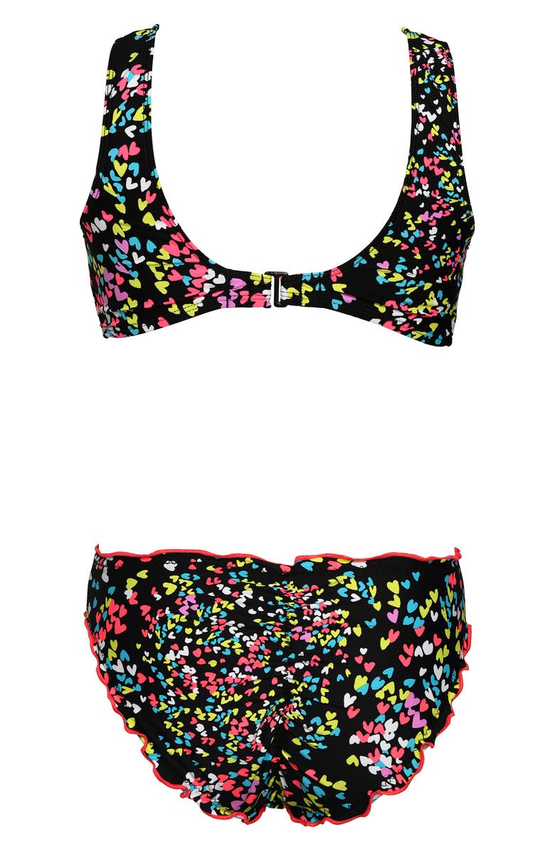 Hobie Kids' Hearts Merrow Lettuce Edge Two-Piece Swimsuit, Alternate, color, Black