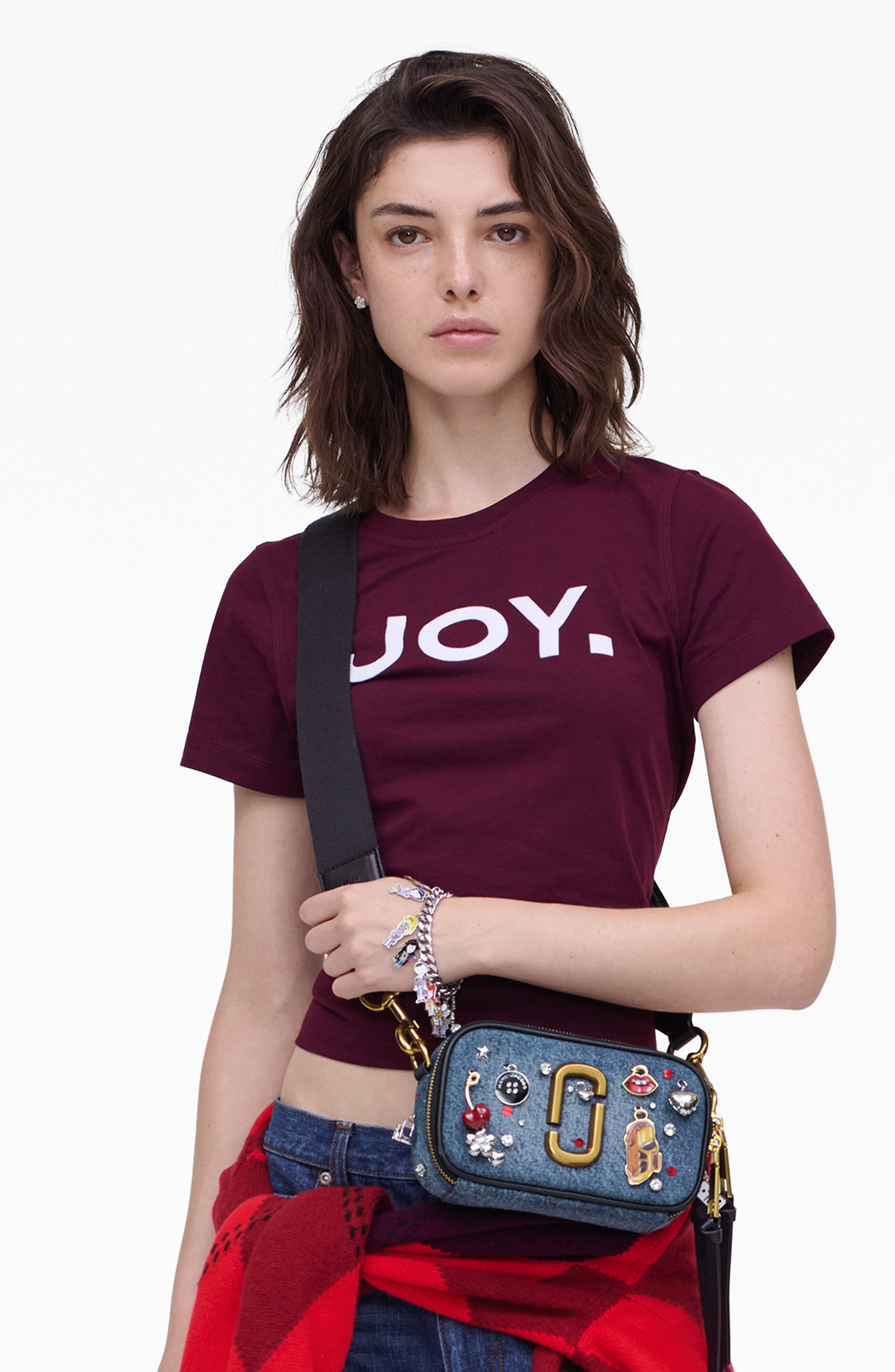 Marc Jacobs The Trinket Charm Denim Snapshot Bag, Alternate, color, Medium Wash Multi