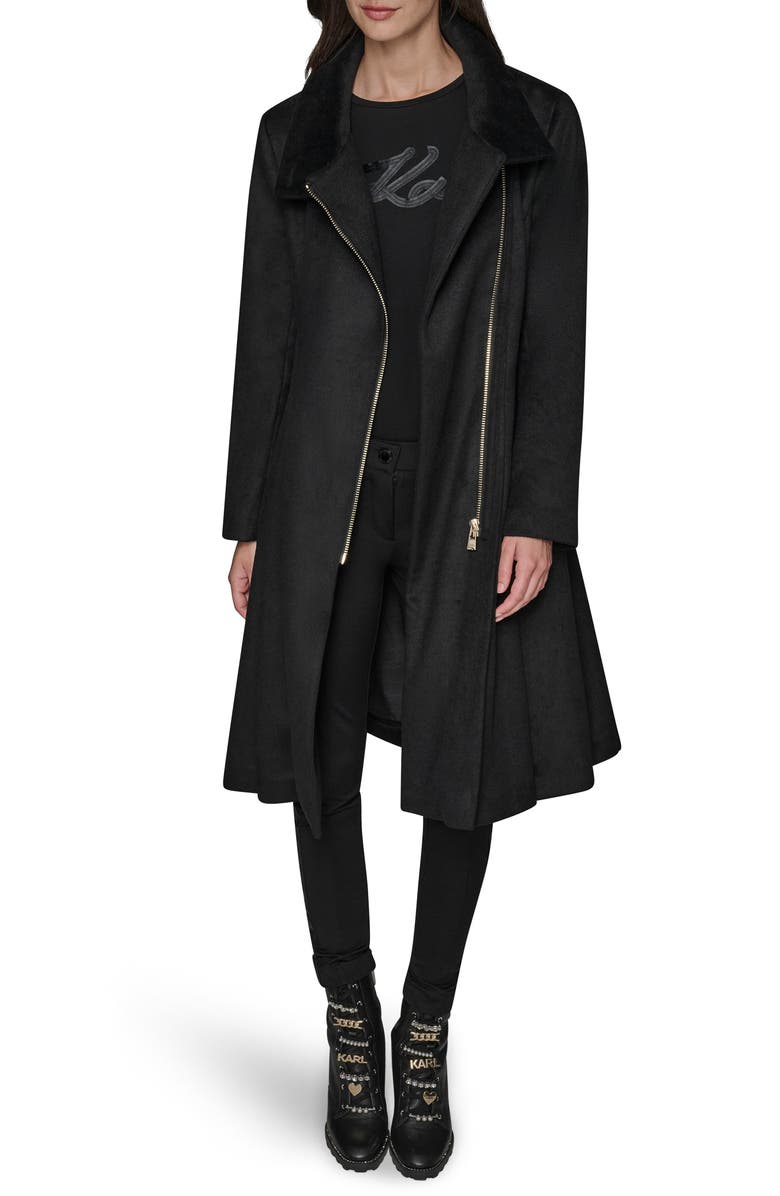 KARL LAGERFELD PARIS Wool Blend Fit & Flare Coat, Main, color, Black